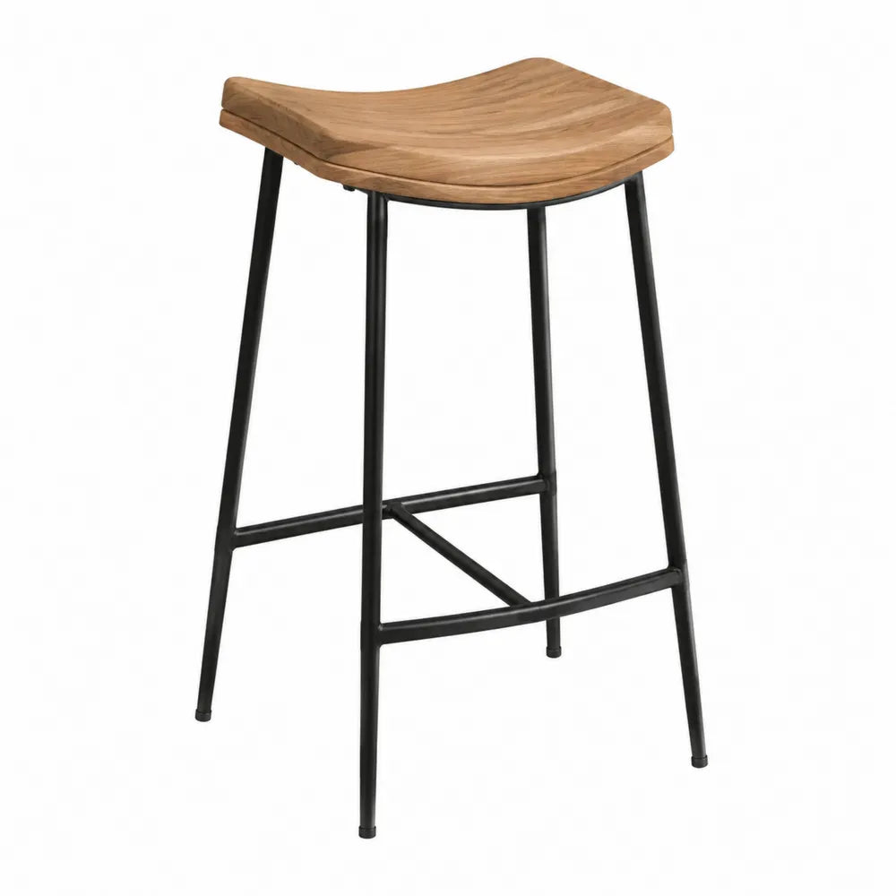 Sgabello da bar 35 x 35 x 65 cm con seduta in legno naturale e struttura in metallo nero con poggiapiedi integrato