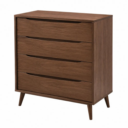 Cassettiera 4 cassetti effetto noce MDF con gambe inclinate 80 cm x 40 cm x 90 cm