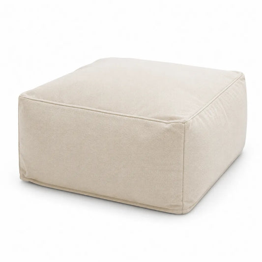 Poggiapiedi pouf imbottito tessuto poliestere effetto lino beige chiaro forma cubica 70 cm x 70 cm x 40 cm