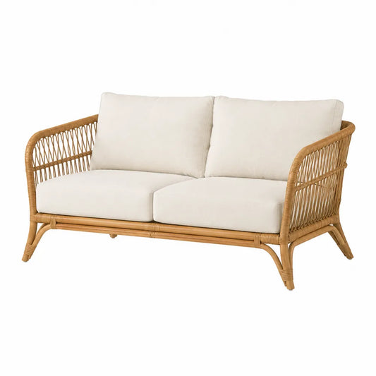 Divano da esterno due posti in rattan PE naturale con cuscini beige e struttura in alluminio 160 x 78 x 82 cm